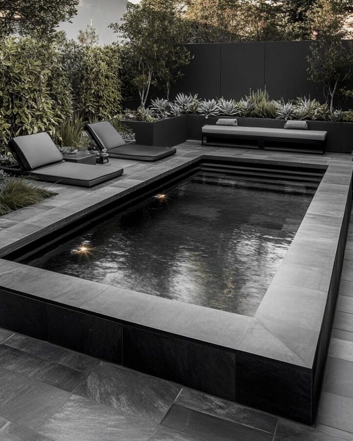 Piscine avec liner gris clair